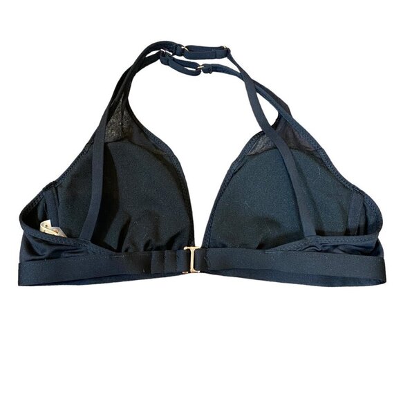 Shade & Shore Black Mesh Accent Triangle Bikini Top Cross Back Strap S 30A - Picture 7 of 10